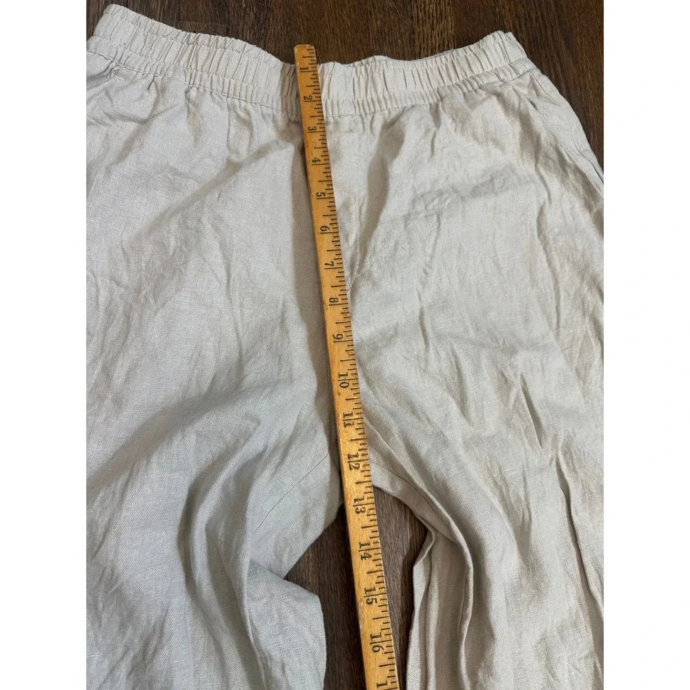 Zara Linen Blend Wide Leg Eyelet Embroidered Pants Beige Small Boho Trousers(48)